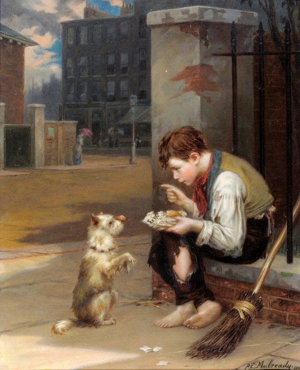 Training a small dog by Augustus Edwin Mulready